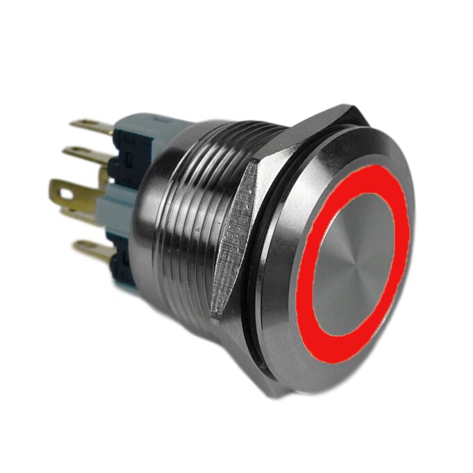 PULSADOR ANTIVANDÁLICO LUMINOSO ROJO GAVE 24V - CONTACTO MOMENTÁNEO 1NO+1NC