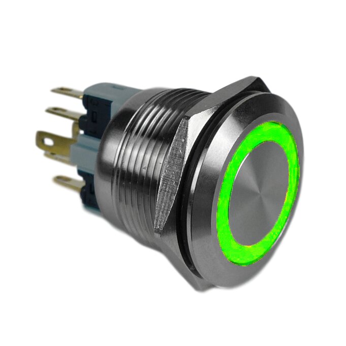PULSADOR ANTIVANDÁLICO LUMINOSO VERDE GAVE 24V - CONTACTO MOMENTÁNEO 1NO+1NC