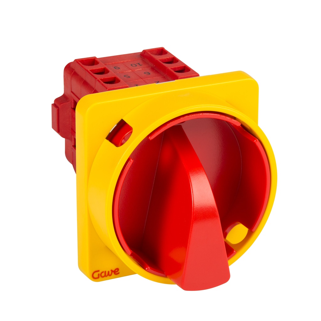 INTERRUPTOR GAVE 4P.12A.D0 BLOQUEO CANDADO ROJO/AMARILLO + AUXILIAR SIMULTANEO 12A