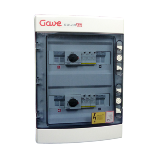 CAJA MODULAR CONEXION PV 2 STR. FUS. 20A + PROT.SOBRETENSION II+INTERRUPTOR DOS CIRCUITOS