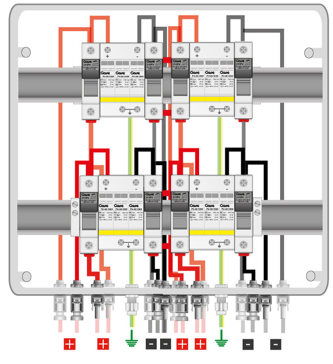 CAJA MODULAR GAVE CONEXIÓN MC4 4MPPT - 1STR.FUS 12A - SIN SECCIONADOR + PROTECTOR SOBRETENSION II