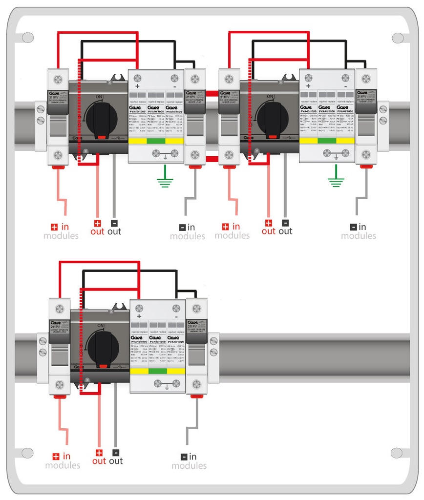 [STM11025D12/3] CAJA MODULAR GAVE CONEXIÓN PV 3MPPT - 1STRING FUS 12A + PROTECTOR SOBRETENSION I+II