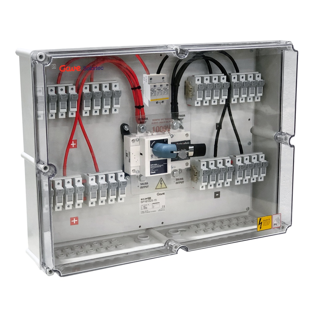 [SP151025P15] CAJA CONEXIÓN PV 15 STRINGS - FUS 15A -SECCIONADOR 250 + PROTECTOR SOBRETENSIONES GAVE