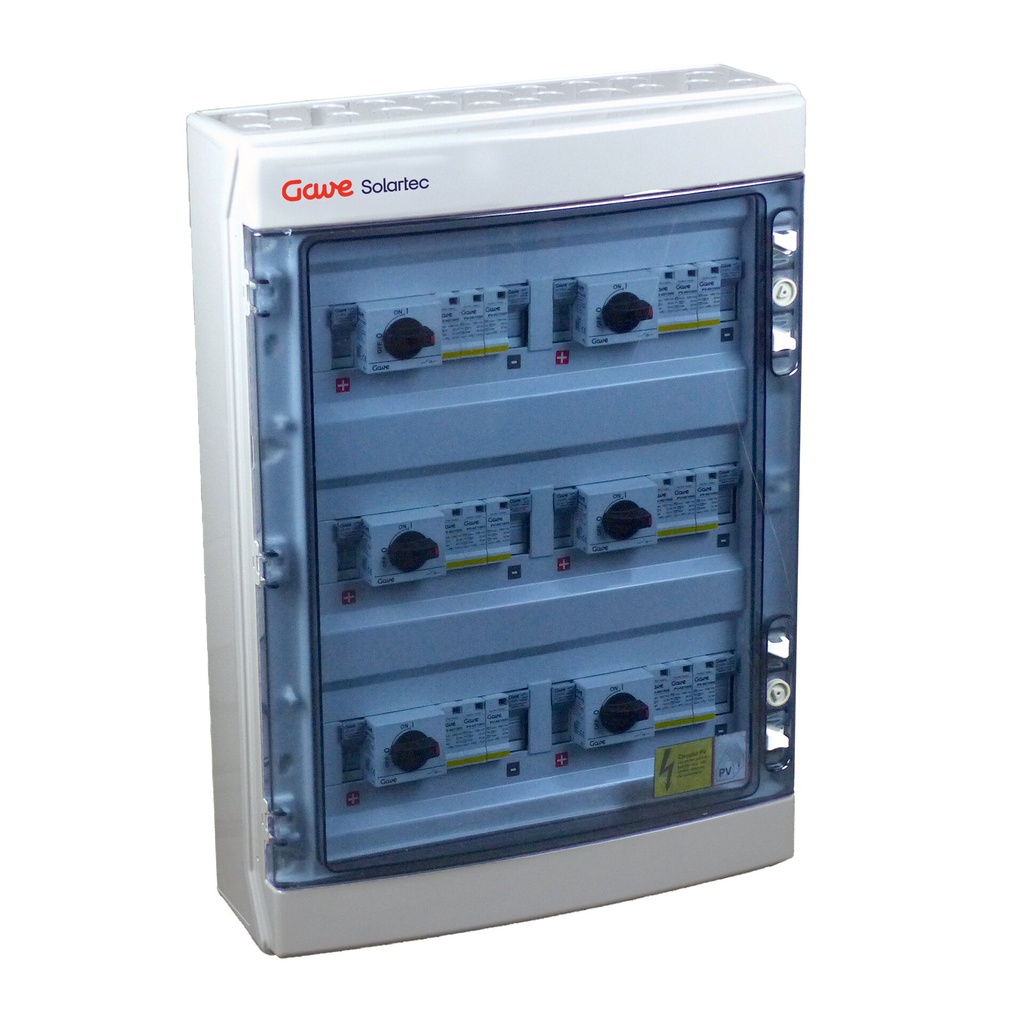 CAJA DE PROTECCIONES DE CONTINUA CC GAVE PARA FOTOVOLTAICA PV 6MPPT - 1STRING FUS 20A + PROTECTOR SOBRETENSION II