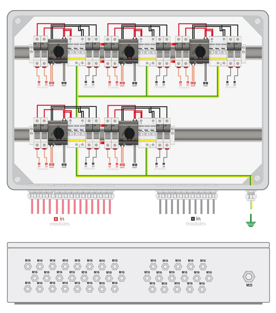 CAJA CONEXIÓN PV - 2 STRINGS x MPPT 1000V 25A FUS20A 5MPPT SALIDAS INDIVIDUALES GAVE